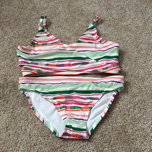 Crazy 8 Other - Crazy 8 Girls Striped Bikini Top and Bottom - Pink, Green, Orange, Purple, White